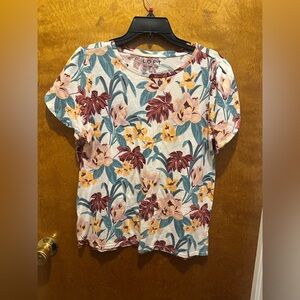 Loft short sleeve tropical floral print blouse vintage soft tee medium petite